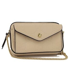 GUCCI Chain Shoulder Bag GG Leather Beige